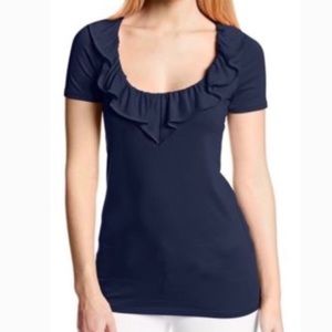 Lilly Pulitzer Casey Top Short Sleeve Ruffle True Navy Sz S